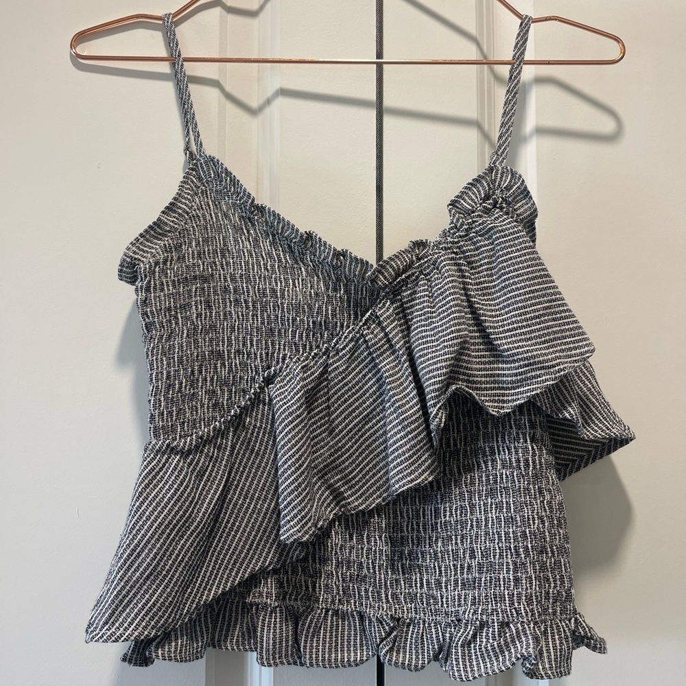 Storia Black and White Textured Knit Top